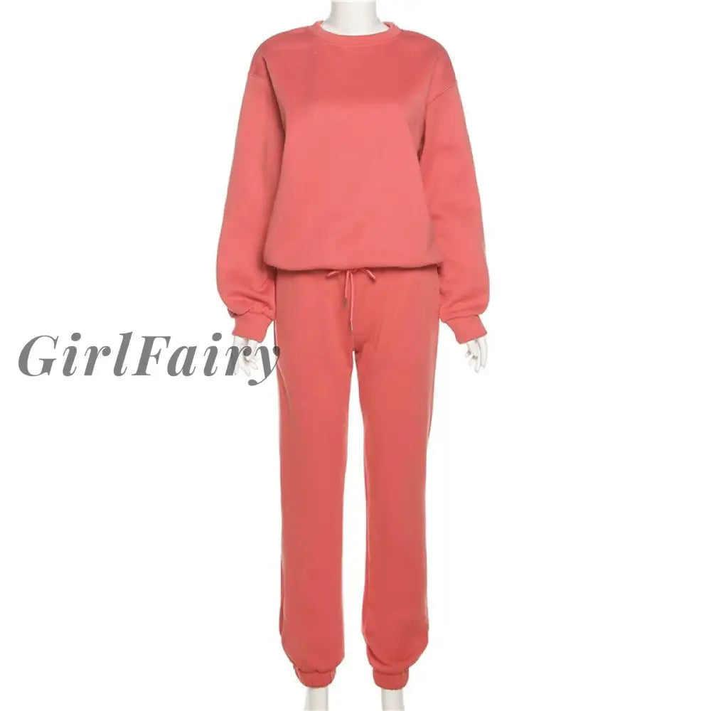 Girlfairy Casual Style Long Sleeve Two Piece Set For Women Early Autumn 2023 Loose O-Neck Top+High