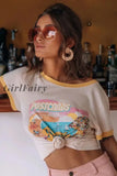 Girlfairy Casual Summer Beige Tshirt Cartoon O Neck Cotton T-Shirt For Girls Streetwear Designer