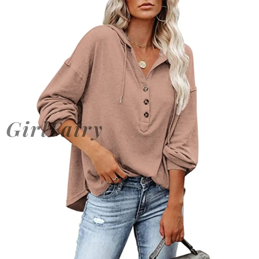 Girlfairy Casual Tops Long Sleeve Button Shirt Blusas Hooded Loose Streetwear New Fashion Women And