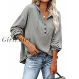 Girlfairy Casual Tops Long Sleeve Button Shirt Blusas Hooded Loose Streetwear New Fashion Women And