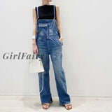 Girlfairy Chic Denim Jumpsuit Pockets Summer Fashion Overalls Street Wear Long Jean Women's Jumpsuit Female Romper