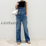 Girlfairy Chic Denim Jumpsuit Pockets Summer Fashion Overalls Street Wear Long Jean Womens Female