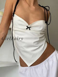 Girlfairy Chic Design White Strappy Sexy Folds Short Camis Tops Backless Fashion Bow Ruched Party Summer Cropped Top Women Y2K