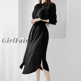 Girlfairy Chic Fashion Korean Style Hot Autumn Dress For Ladies Elegant Solid All-Match Long Women