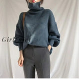 Girlfairy Chic Solid Color High Neck Pullover Womens Sweater Autumn And Winter Lazy Casual