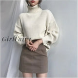 Girlfairy Chic solid color high neck pullover women's sweater autumn and winter lazy casual long-sleeved women's sweater top