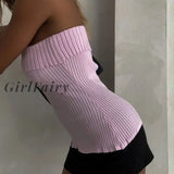 Girlfairy Chic Women Pink Knitted Tube Tops Summer Elegant Lady Strapless Camis Korean Fashion