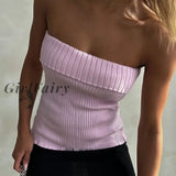 Girlfairy Chic Women Pink Knitted Tube Tops Summer Elegant Lady Strapless Camis Korean Fashion Streetwear Y2K Backless Slim Fit Crop Tops