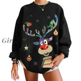 Girlfairy Christmas Women Sweatshirts Vintage Long Sleeve Pullovers Tops Oversized Hoodies 122873Wsa