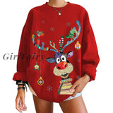 Girlfairy Christmas Women Sweatshirts Vintage Long Sleeve Pullovers Tops Oversized Hoodies 122873Wsa