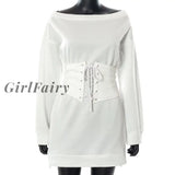 Girlfairy Corsets Hoodies Dress For Women Lace Up Slash Neck Casual Workwear Office Lady Drawstring