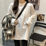 Girlfairy Cotton Women T-Shirts Casual Loose Long Sleeve Tees Opne Side Streetwear White Oversized