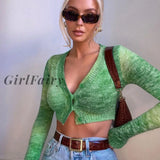 Girlfairy Crop Cardigan Knitted Sweater Women Long Sleeve Button Up Cropped Top Autumn Casual