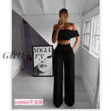 Girlfairy Crop Top Women Fashion Womens Two-Piece Top And Trousers Sets Outfits For Women Club Black