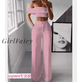 Girlfairy Crop Top Women Fashion Womens Two-Piece Top And Trousers Sets Outfits For Women Club Pink