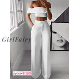 Girlfairy Crop Top Women Fashion Womens Two-Piece Top And Trousers Sets Outfits For Women Club White