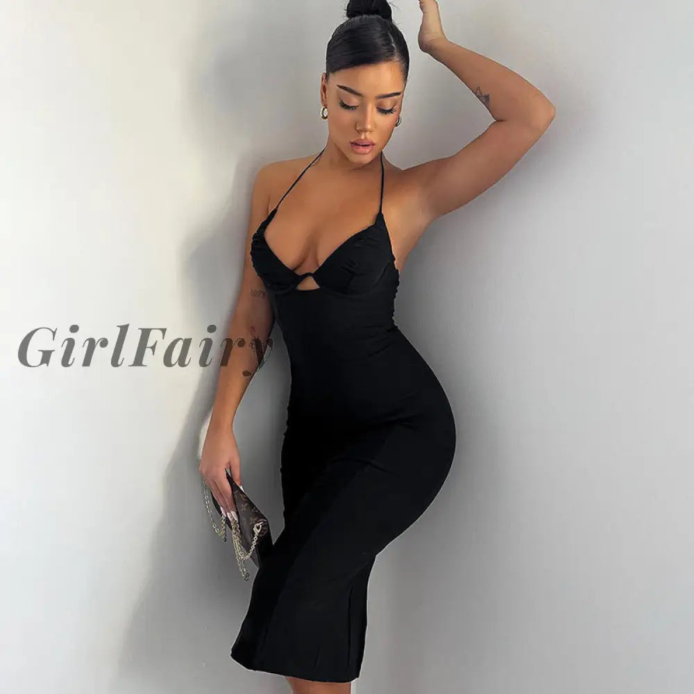 Girlfairy Cut It Out Sexy Backless Slip Midi Dress For Women Elegant F