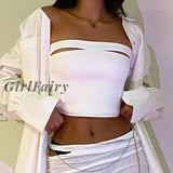 Girlfairy Cut Out Strapless Tight Crop Top Womans Clothing Fashionable Tanks Black White Ribbed Knitted Tube Tops C76-AG10