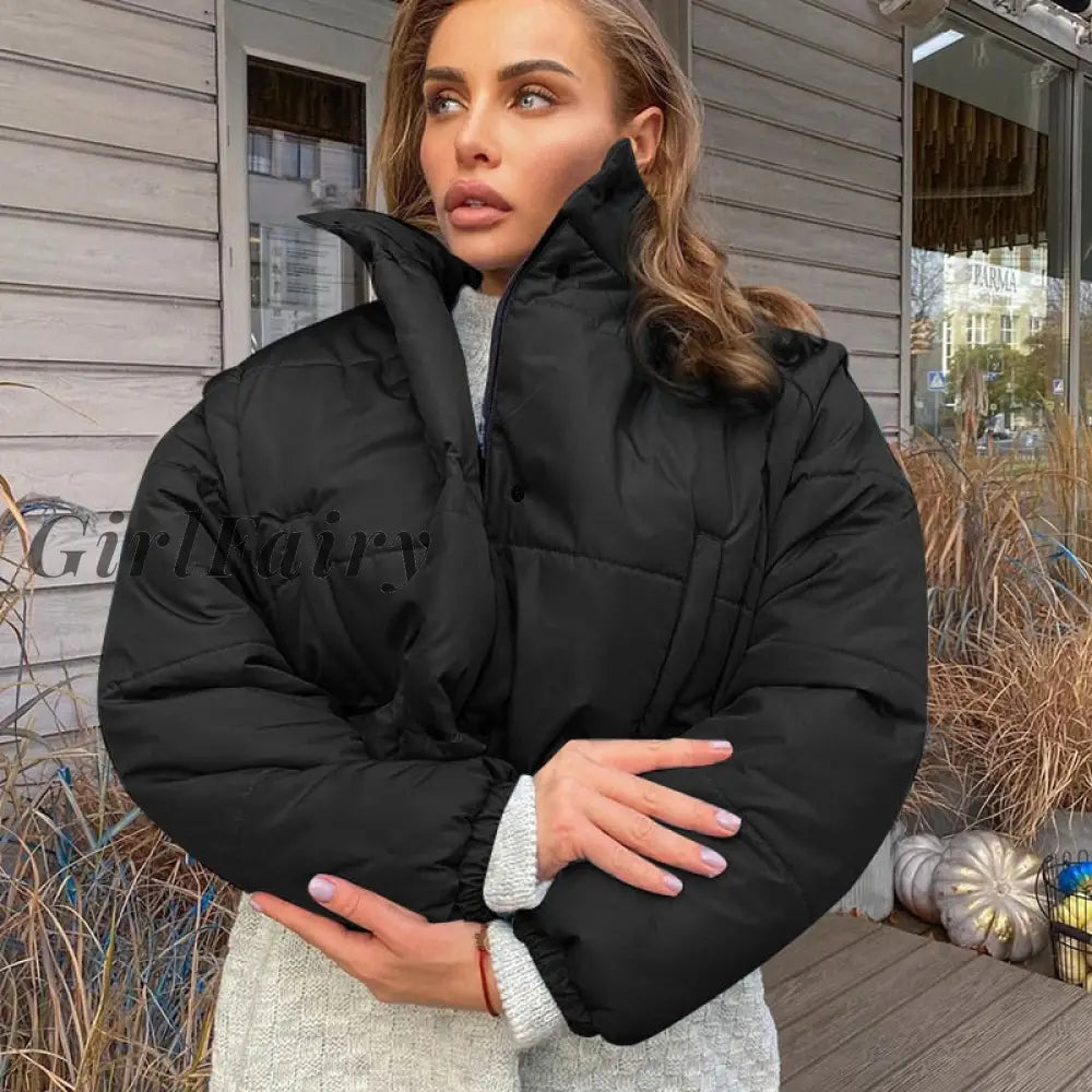Girlfairy Detachable Long Sleeve Puffer Vest Jackets For Women Winter Clothing Fashion Warm Bubble