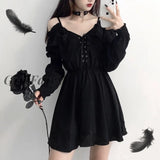 Girlfairy Dress Devil Girl Original Black 2023 Spring And Autumn Sexy High Waist Viper Dress Shoulder Long Sleeve Gothic Dress Ins Hot