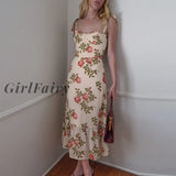 Girlfairy Dresses For Women 2023 Elegant Vintage Floral Dress Frill Sweetheart Neck Sleeveless Strap