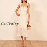 Girlfairy Dresses For Women 2023 Party Elegant Ruffle Hem Beach Summer Dress Sweetheart Neck Tie