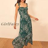 Girlfairy Dresses For Women 2023 Party Elegant Ruffle Hem Beach Summer Dress Sweetheart Neck Tie