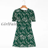 Girlfairy Dresses For Women Vintage Floral Print Summer Dress 2023 O-Neck Short Puff Sleeve Chiffon