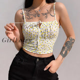 Girlfairy E Girl Floral Print Crop Tops Women Y2K Spaghetti Strap Fashion Backless Camis Summer
