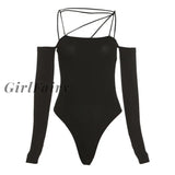 Girlfairy Elegant Black Sexy Backless Bandage Bodysuit For Women Basic Tops Slim Rompers Straps