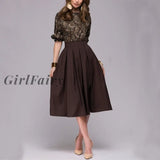 Girlfairy Elegant Dress Spring And Autumn Women O-Neck 3/4 Sleeve Knee-Length With Ruffles Office