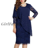 Girlfairy Elegant Dress Women Lace Long Sleeve Solid Color O Neck 3/4 Sleeve Party Dresses Banquet