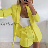 Girlfairy Elegant Fashion 2 Piece Sets Womens Outfits Solid Color Blazer Shorts Two Set Women