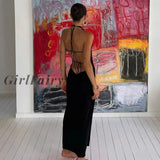 Girlfairy Elegant Fashion Halter Sexy Backless Sleeveless Maxi Dress For Women Summer 2023 Club