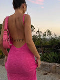 Girlfairy Elegant Fashion Slit Backless Sleeveless Maxi Dress For Women Summer Beach Club Party