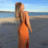 Girlfairy Elegant Fashion Slit Backless Sleeveless Maxi Dress For Women Summer Beach Club Party