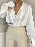 Girlfairy  Elegant Loose Draped Womens Tops Blouses Fashion Shirts And Blouse Long Sleeve Top Office Lady Club Party Clothes