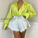 Girlfairy Elegant Loose Draped Womens Tops Blouses Fashion Shirts And Blouse Long Sleeve Top Office