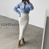 Girlfairy Elegant Sexy PU Leather Long Skirts for Women Winter Fashion Black White High Waist Split Bodycon Skirt