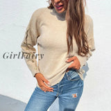 Girlfairy Elegant Women Knitted Turtleneck Sweater Casual Long Sleeve White Basic Top Korean Fashion