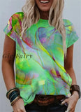 Girlfairy Fashion 3D Gradient Print Women T-Shirts Short Sleeve Summer Casual Tops Street Sport