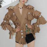 Girlfairy Fashion Autumn Khaki Blazers Notched Collar Long Sleeve Single Breasted Jackets Ladies