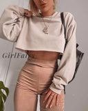 Girlfairy Fashion Autumn Womens Crop Top Hoodie Long Sleeve T-Shirts Casual Solid Hooded Loose
