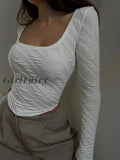 Girlfairy Fashion Basic White Square Neck Skinny Autumn Tee Shirts Long Sleeve Casual Solid Elegant