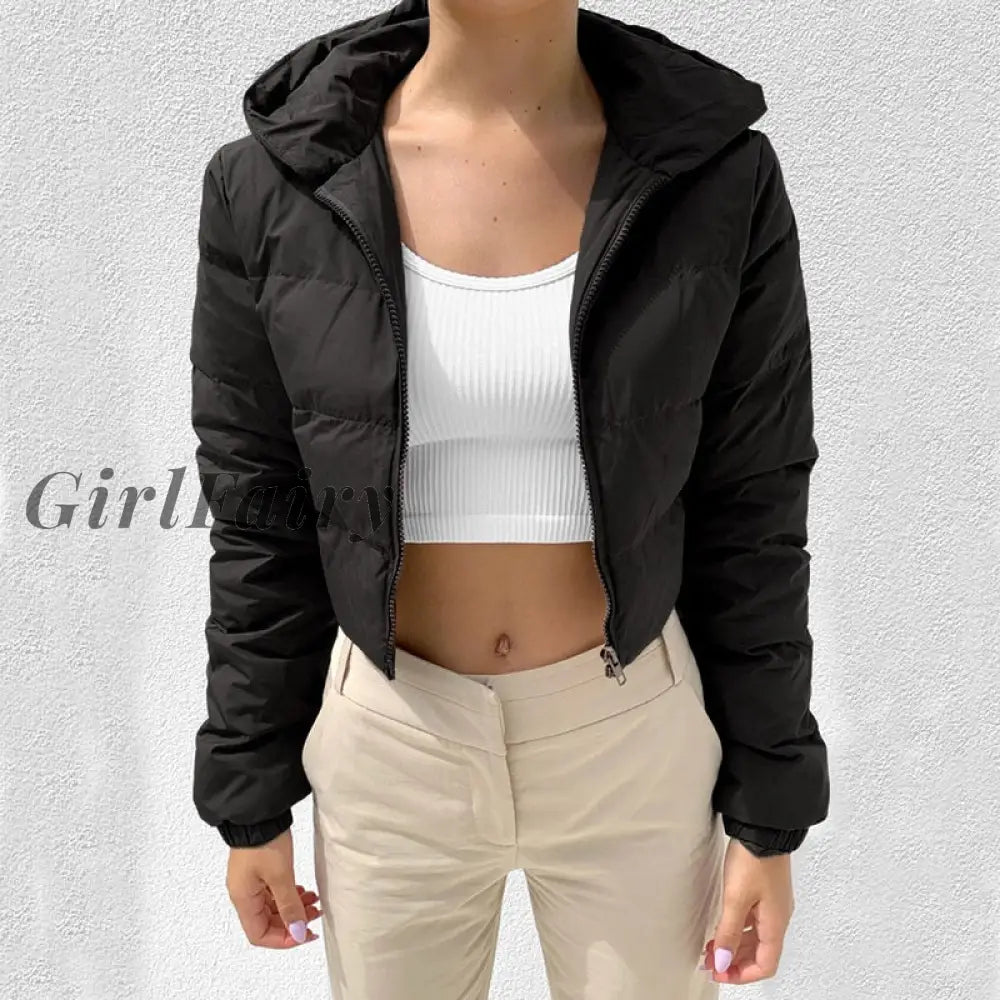 Girlfairy Fashion Bubble Coat Solid Standard Collar Oversized Short Jacket Winter Autumn Female