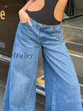 Girlfairy Fashion Chic Elegant Blue Low Rise Pants Oversized Baggy Flared Jeans Women Streetwear