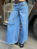 Girlfairy Fashion Chic Elegant Blue Low Rise Pants Oversized Baggy Flared Jeans Women Streetwear