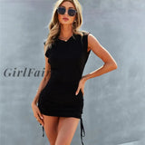 Girlfairy Fashion Dress Women Club Elegant Mini Chic Plus Size Solid Color Slim Dresses Sleeveless