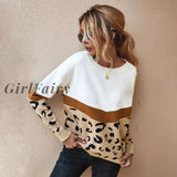 Girlfairy Fashion Leopard Patchwork Autumn Winter Ladies Knitted Sweater Women O-Neck Full Sleeve