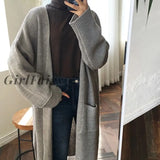 Girlfairy Fashion Long Cardigan Women Harajuku Loose Knit Sweater Casual Black Oversized Jacket Coat